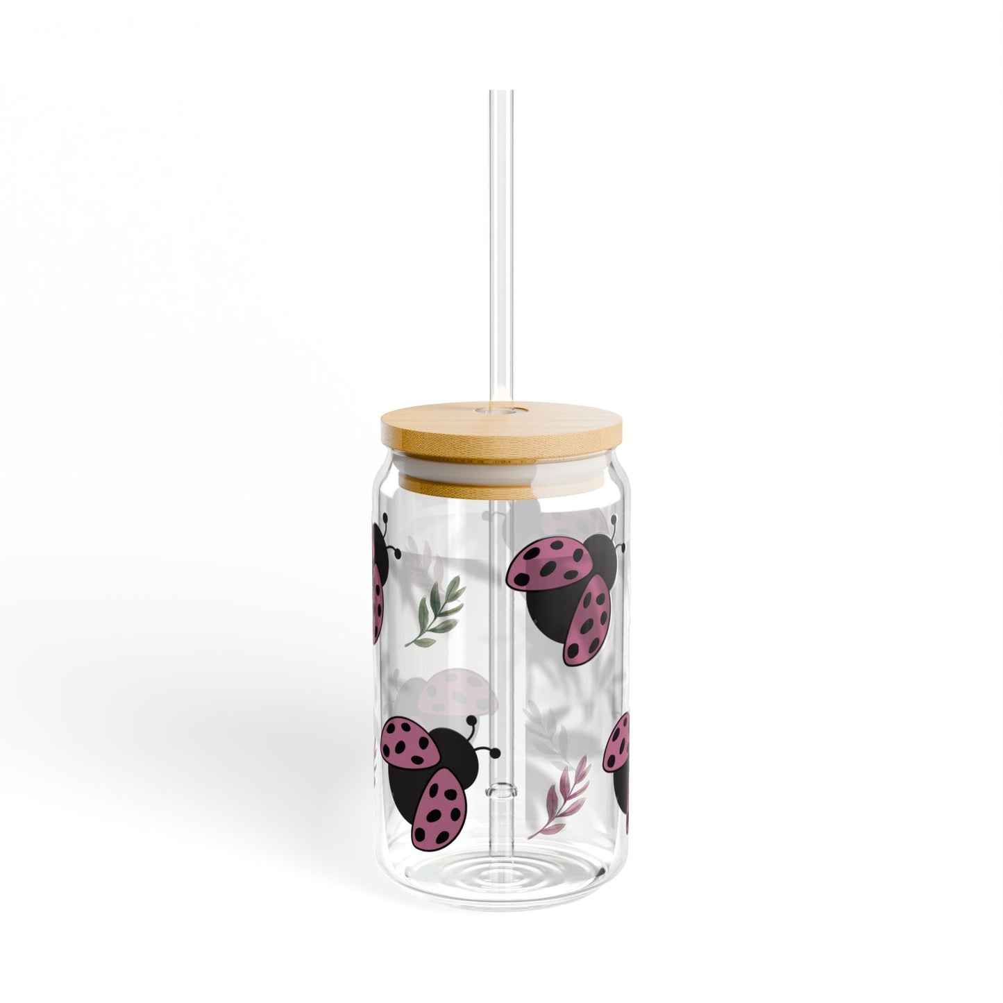 Ladybug Glass Sipper 16oz - Eco-Friendly Drinkware with Bamboo Lid