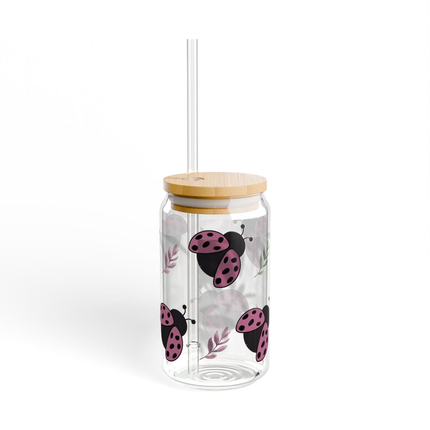 Ladybug Glass Sipper 16oz - Eco-Friendly Drinkware with Bamboo Lid