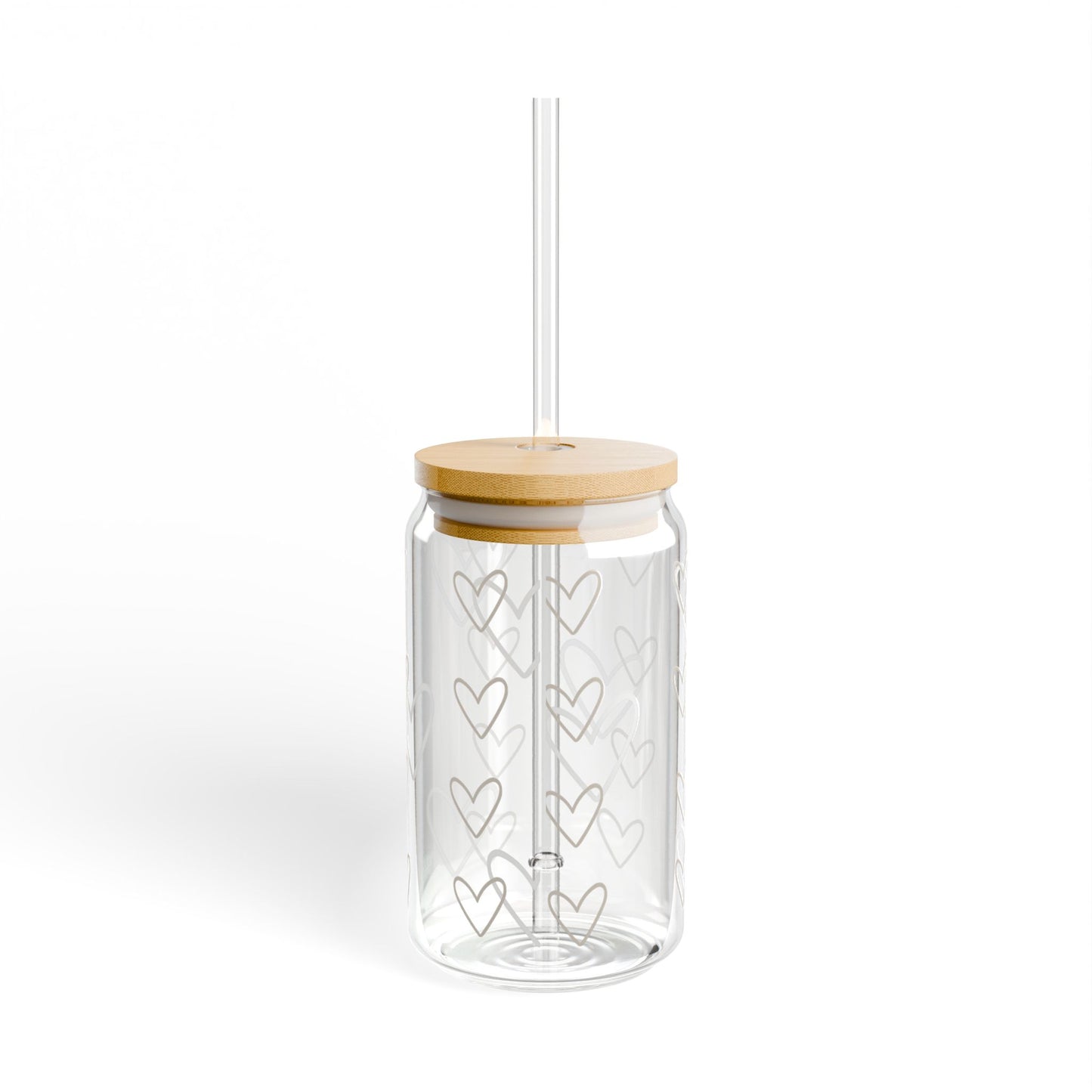 Heart Pattern Sipper Glass - 16oz Eco-Friendly Drinkware