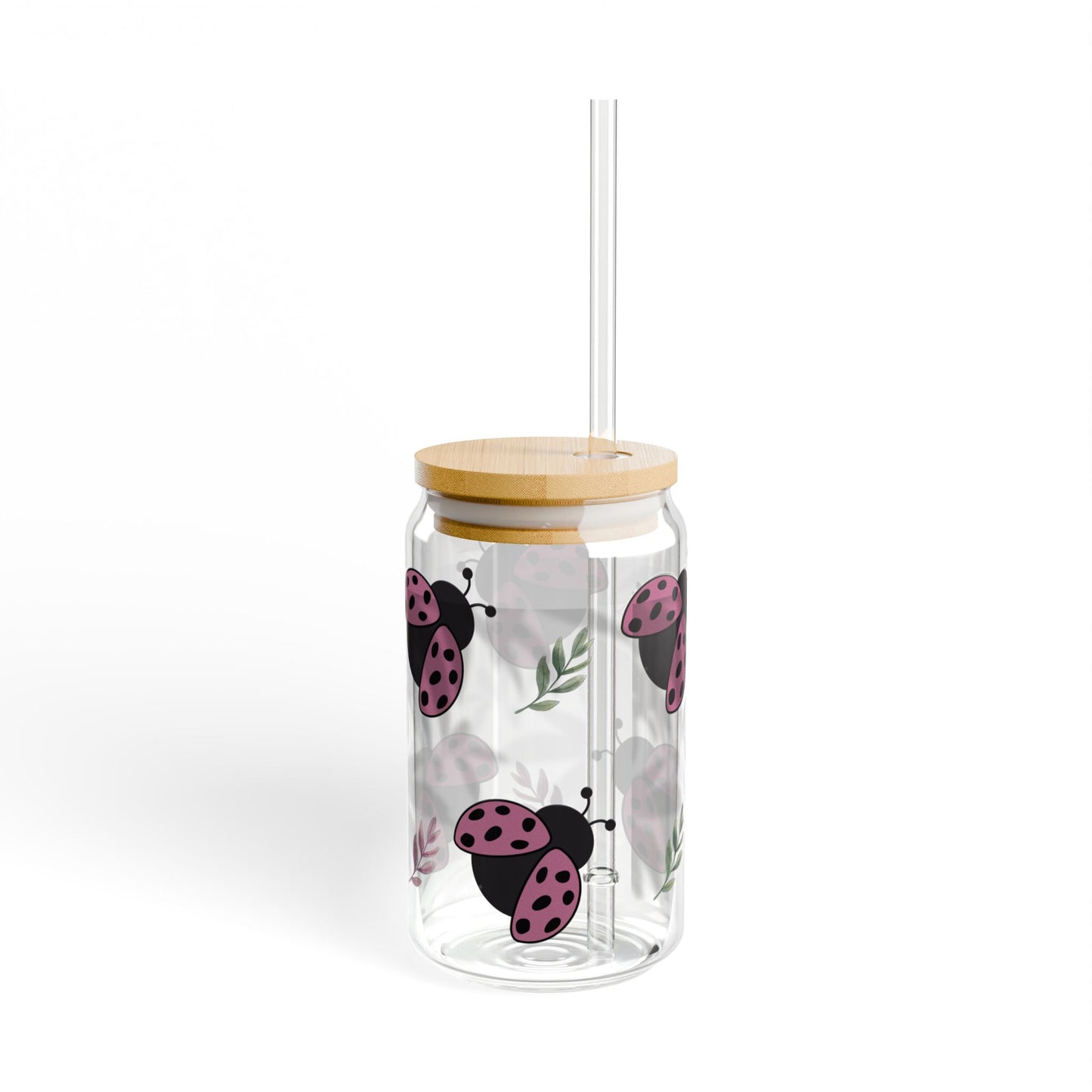 Ladybug Glass Sipper 16oz - Eco-Friendly Drinkware with Bamboo Lid