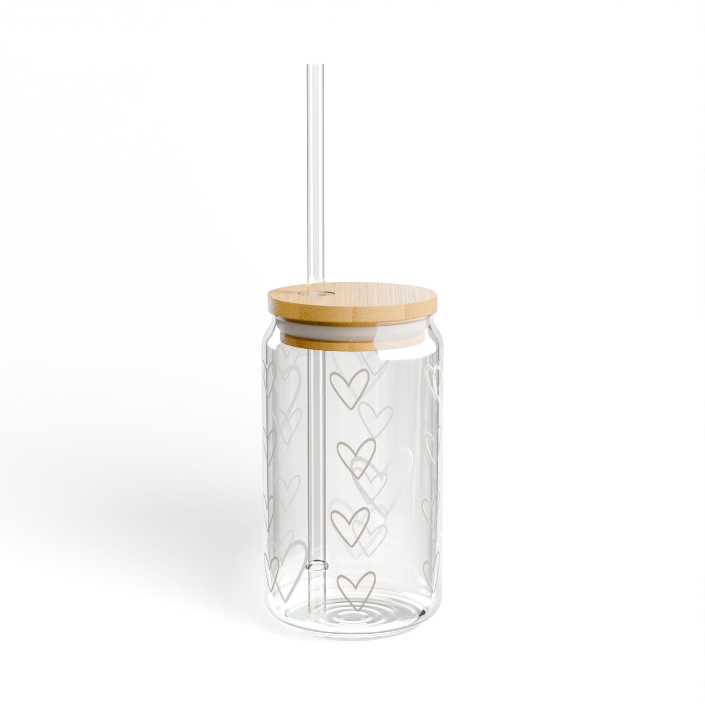 Heart Pattern Sipper Glass - 16oz Eco-Friendly Drinkware