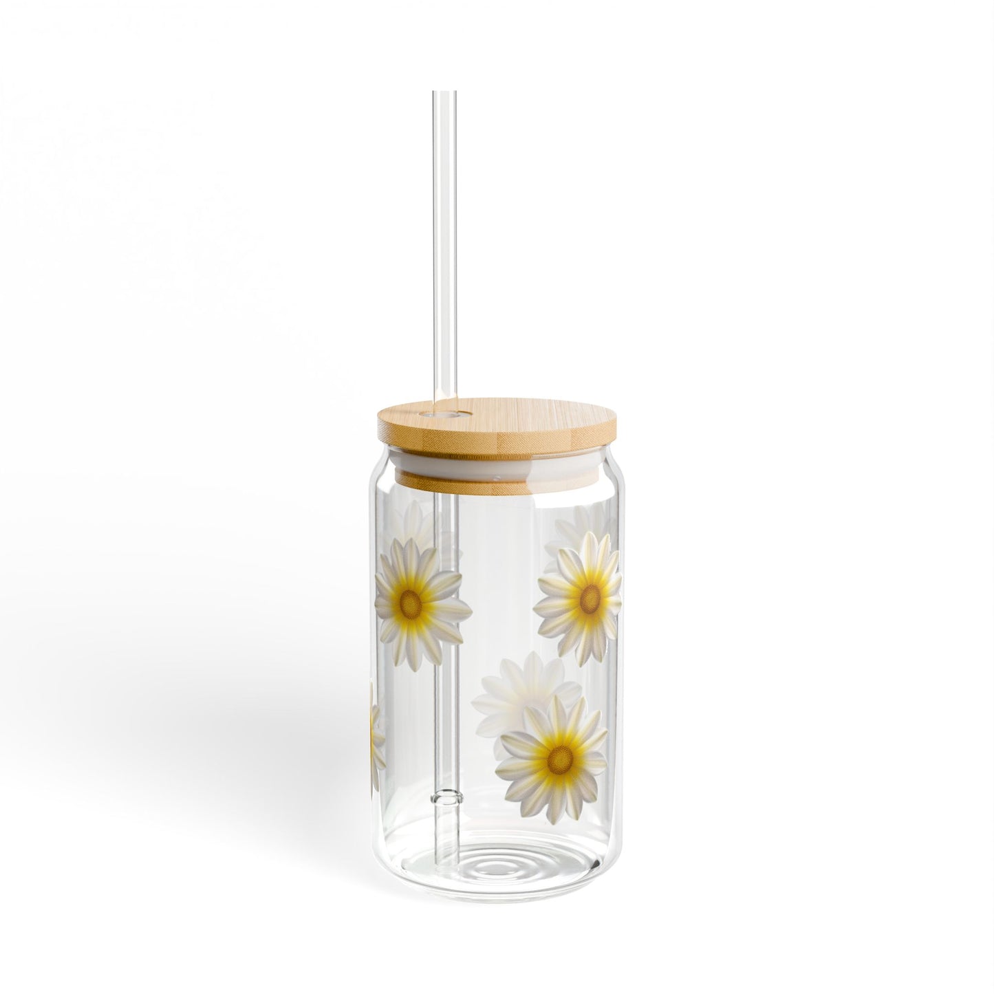 Floral Sipper Glass 16oz with Bamboo Lid - Perfect for Summer Sips
