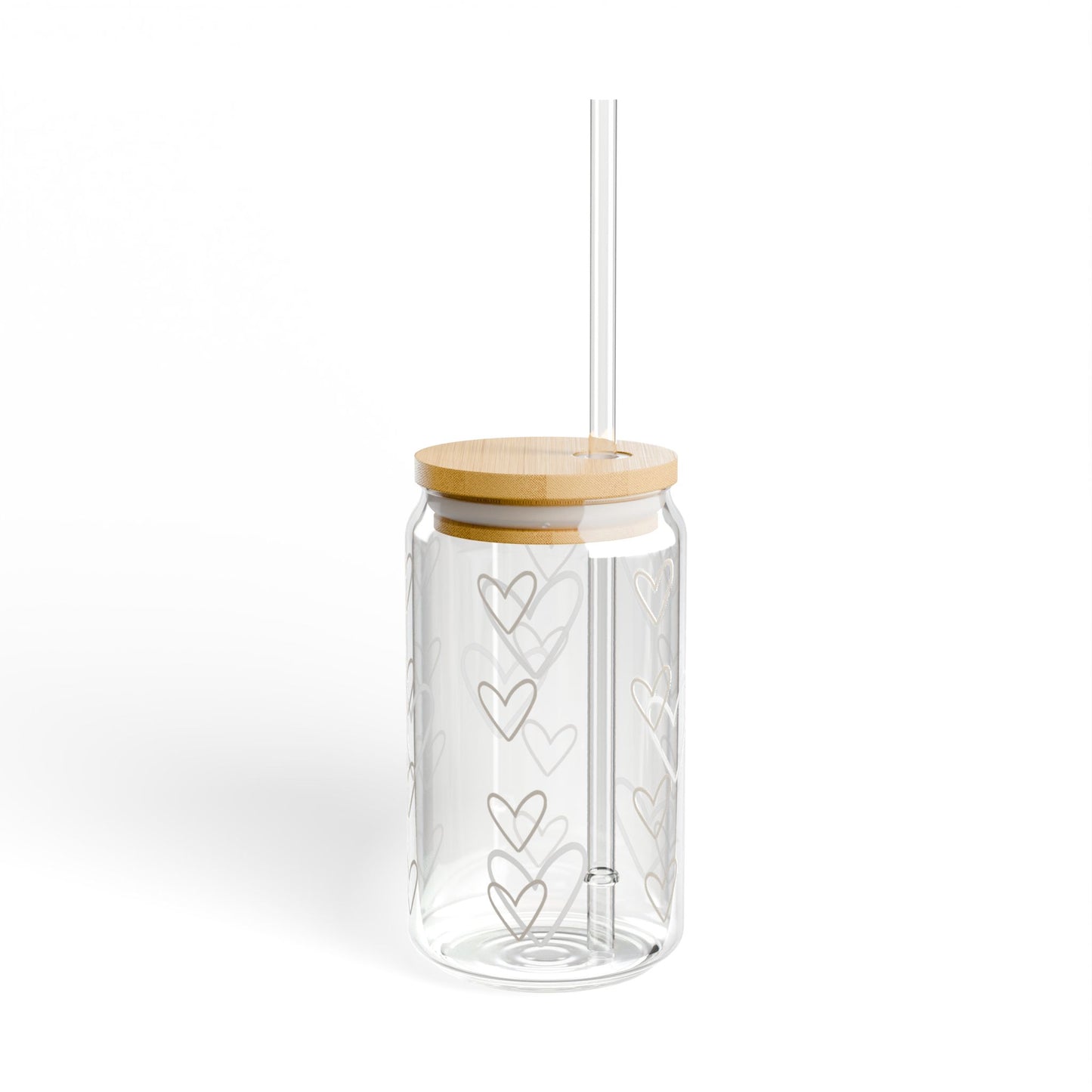 Heart Pattern Sipper Glass - 16oz Eco-Friendly Drinkware