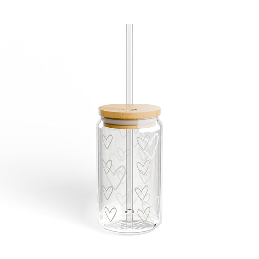 Heart Pattern Sipper Glass - 16oz Eco-Friendly Drinkware