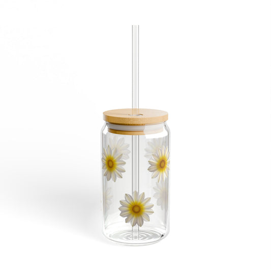 Floral Sipper Glass 16oz with Bamboo Lid - Perfect for Summer Sips